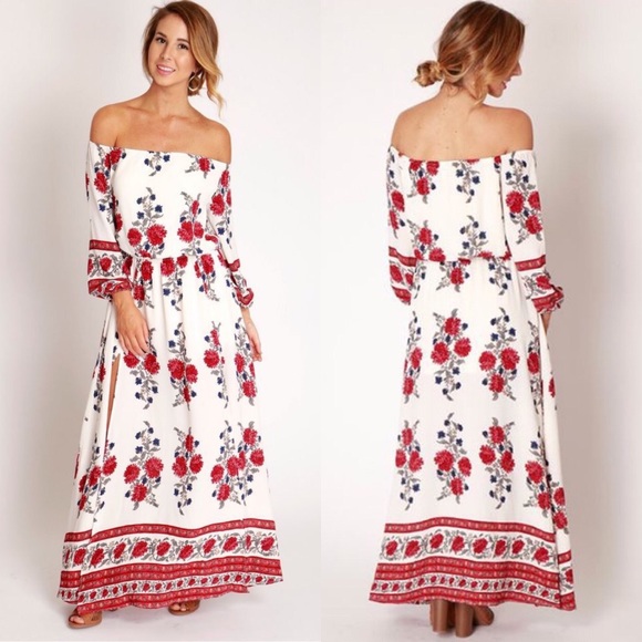 Dresses & Skirts - Off Shoulder Rose Floral Maxi Dress
